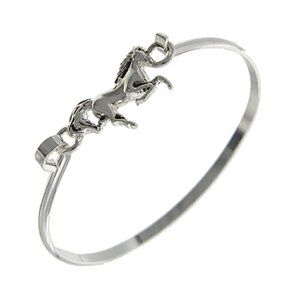 Western Trotting Arabian Horse Silvertrone Cuff Slim Bracelet